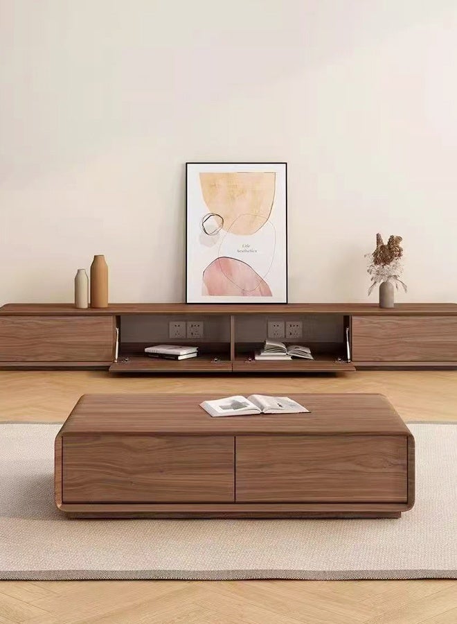fashionhome Modern Solid Wood Coffee Table with Hidden Storage Drawers, Low-Profile Rectangular Living Room Center Table, Minimalist Japanese-Inspired Design, Smooth Wood Finish, Space-Saving Storage Furniture, 120×60×35 cm - Image 4